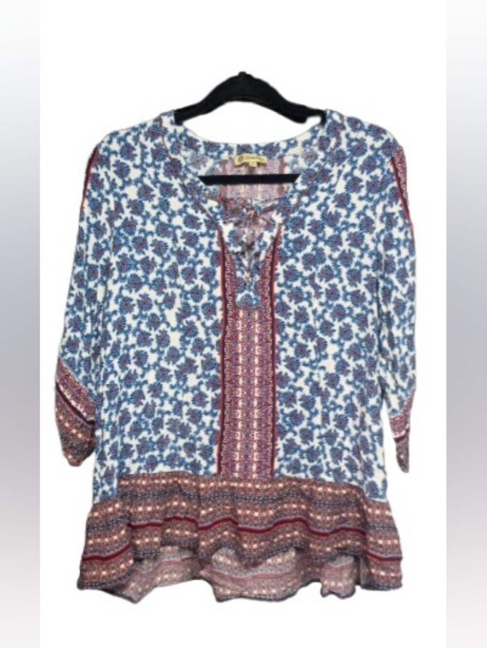 Democracy Boho Mixed‑Print Peasant Blouse